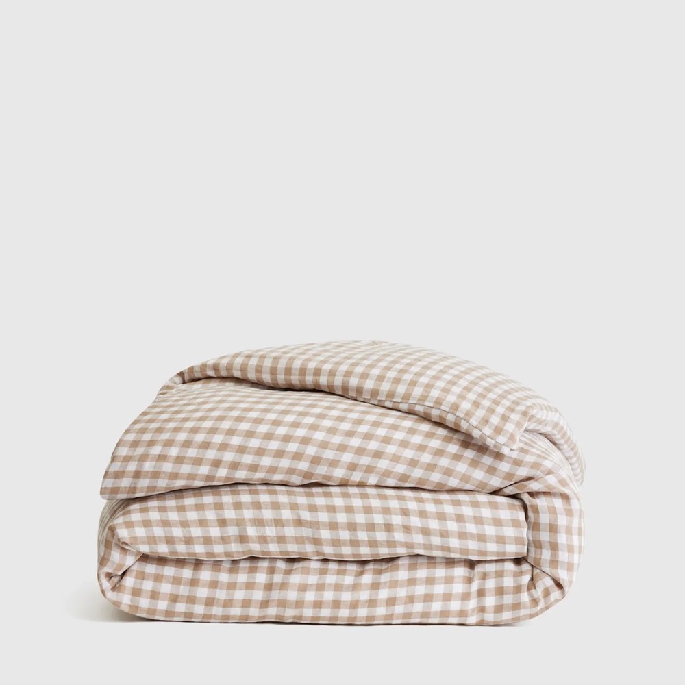 Quince Tan and White Gingham Duvet Cover - king/cal king